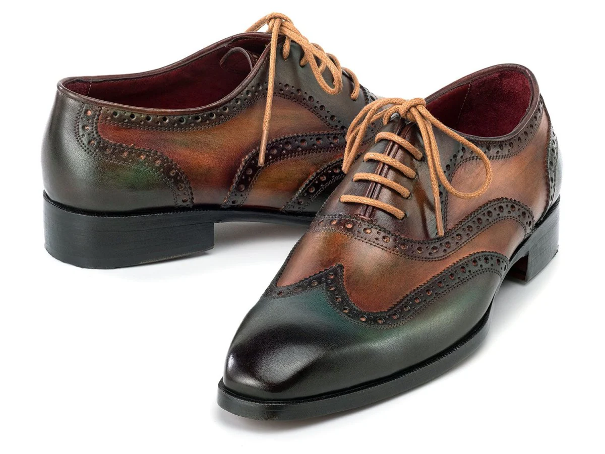 Paul Parkman Men's Custom Made Wingtip Oxfords Green Handpainted Calfskin 228-GRN - Image 2