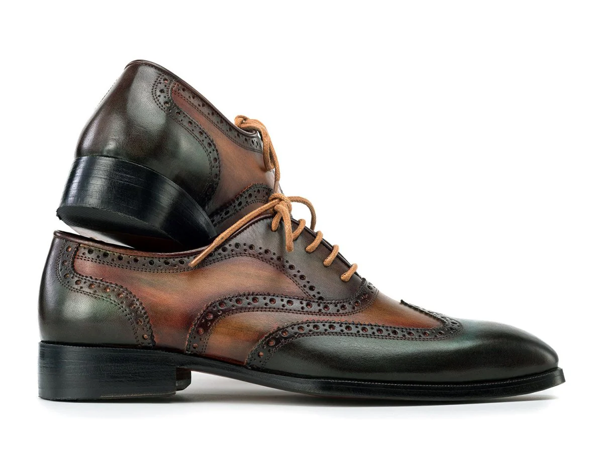 Paul Parkman Men's Custom Made Wingtip Oxfords Green Handpainted Calfskin 228-GRN - Image 3