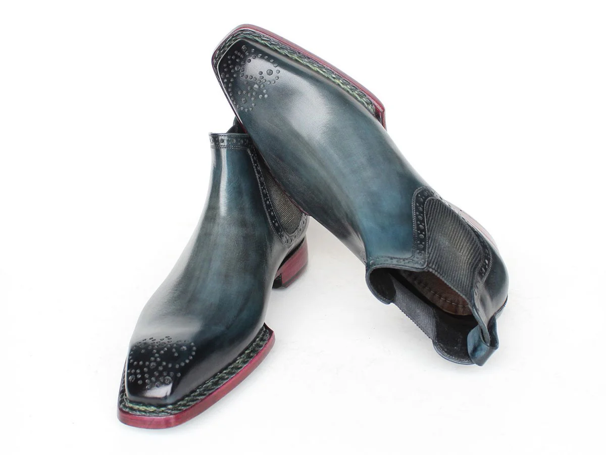 Paul Parkman Men's Custom Norwegian Welted Chelsea Boots Blue Burnished Leather 8847-BLU - Image 2
