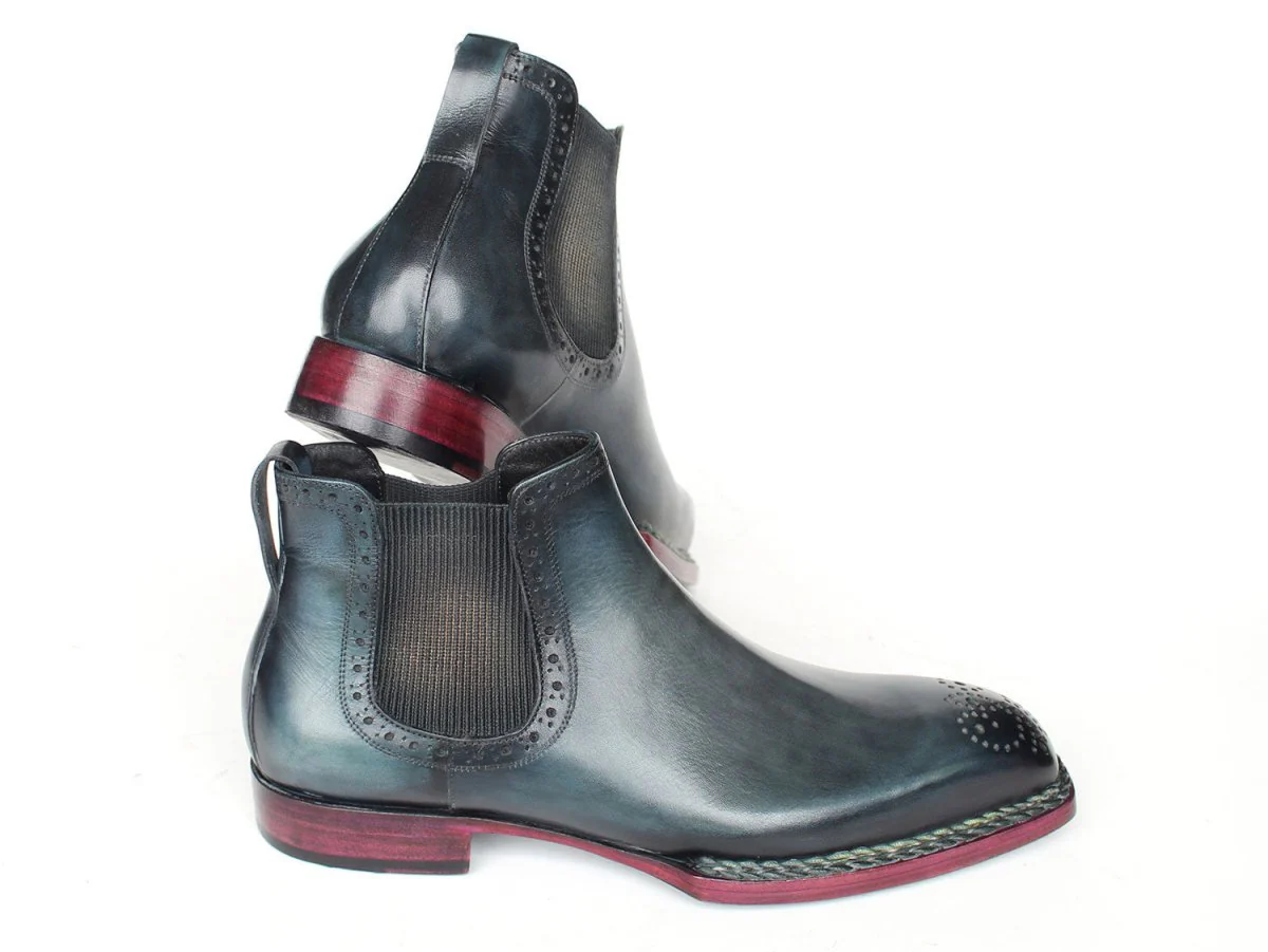 Paul Parkman Men's Custom Norwegian Welted Chelsea Boots Blue Burnished Leather 8847-BLU - Image 3