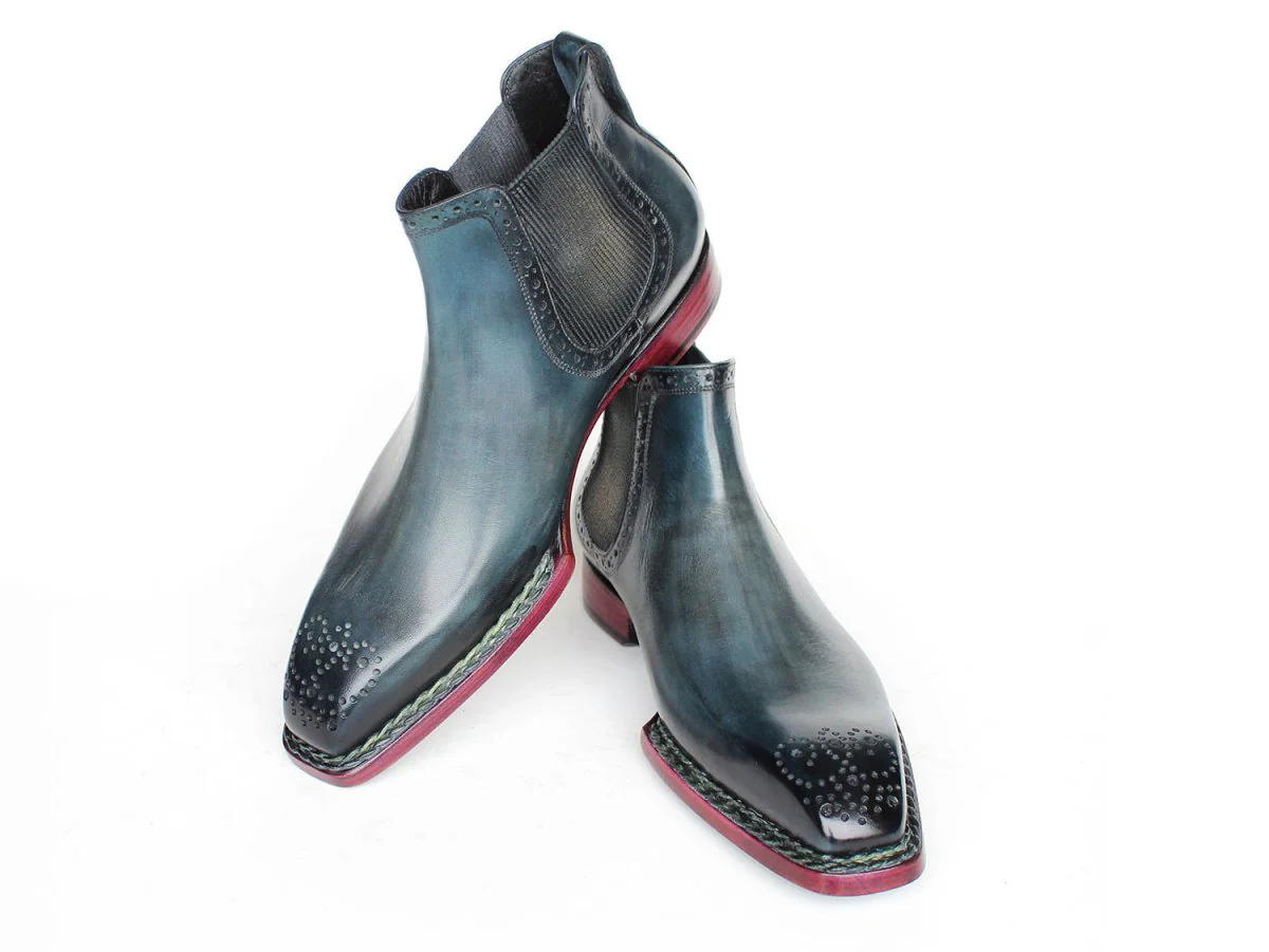 Paul Parkman Men's Custom Norwegian Welted Chelsea Boots Blue Burnished Leather 8847-BLU - Image 6