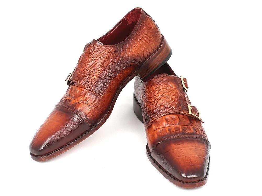 Paul Parkman Men's Double Monkstrap Brown Crocodile Embossed Calfskin (ID#PP2280) - Image 5