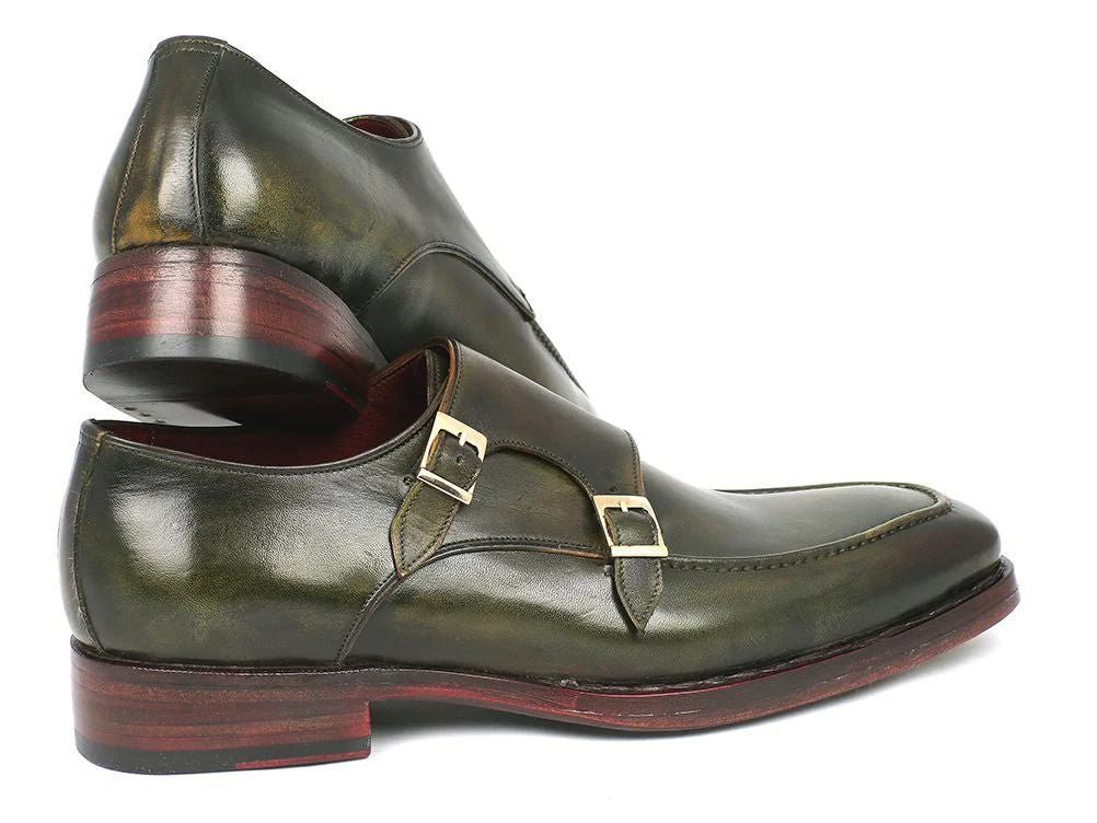 Paul Parkman Men's Double Monkstrap Goodyear Welted Shoes Green (ID#061-GREEN) - Image 2