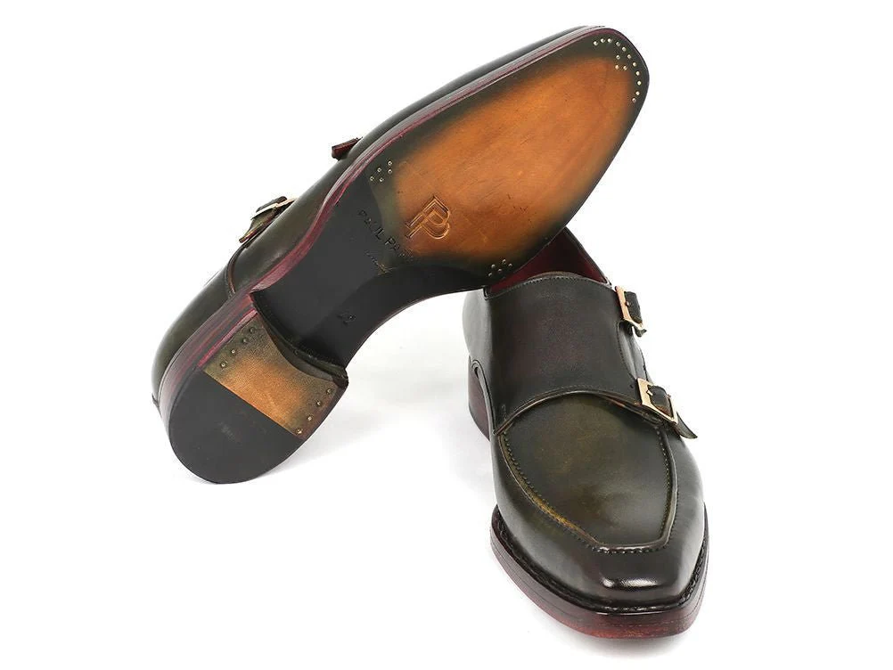 Paul Parkman Men's Double Monkstrap Goodyear Welted Shoes Green (ID#061-GREEN) - Image 3