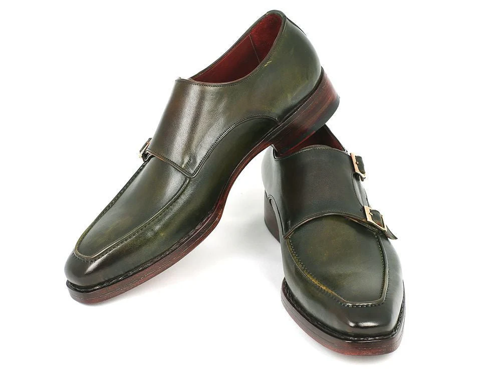 Paul Parkman Men's Double Monkstrap Goodyear Welted Shoes Green (ID#061-GREEN) - Image 5