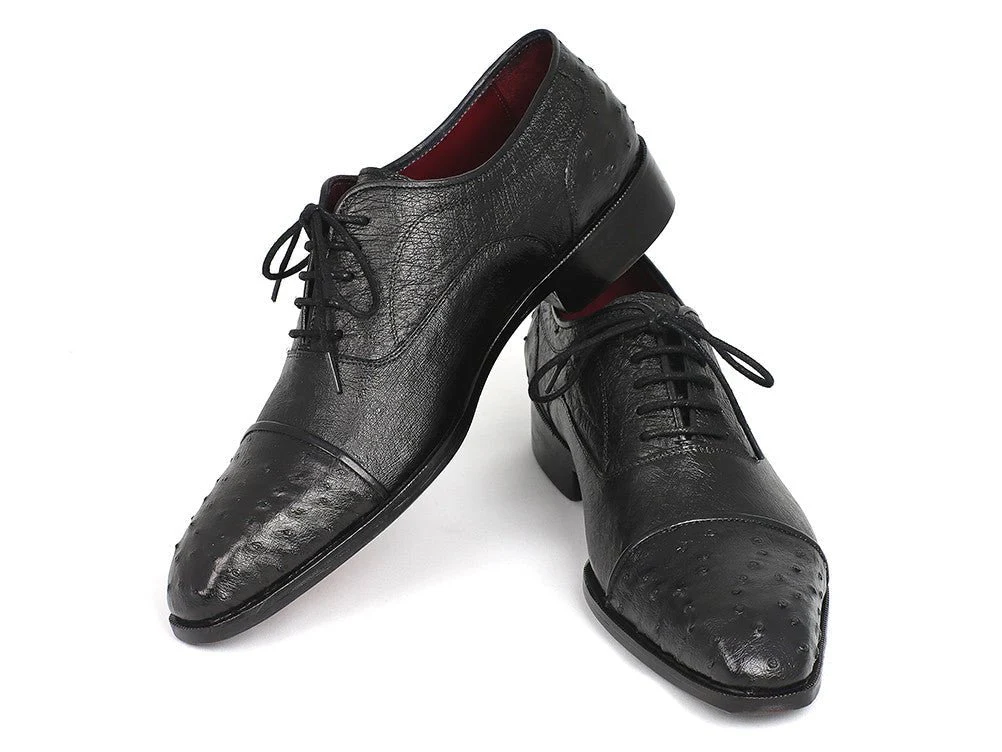 Paul Parkman Men's Genuine Ostrich Captoe Oxfords Black (ID#24XS-BLK) - Image 3