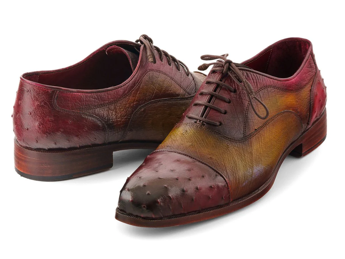Paul Parkman Men's Genuine Ostrich Captoe Oxfords Green and Burgundy (ID#24XS11) - Image 3
