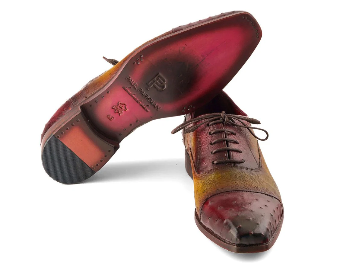 Paul Parkman Men's Genuine Ostrich Captoe Oxfords Green and Burgundy (ID#24XS11) - Image 4
