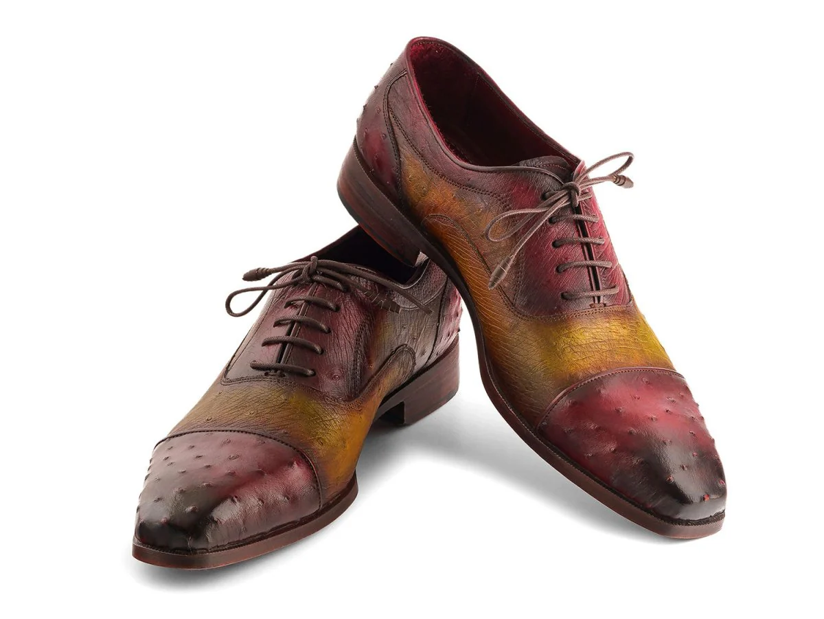 Paul Parkman Men's Genuine Ostrich Captoe Oxfords Green and Burgundy (ID#24XS11) - Image 5