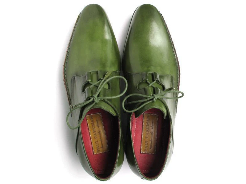 Paul Parkman Men's Ghillie Lacing Side Handsewn Dress Shoes - Green Leather Upper and Leather Sole (ID#022-GREEN) - Image 3