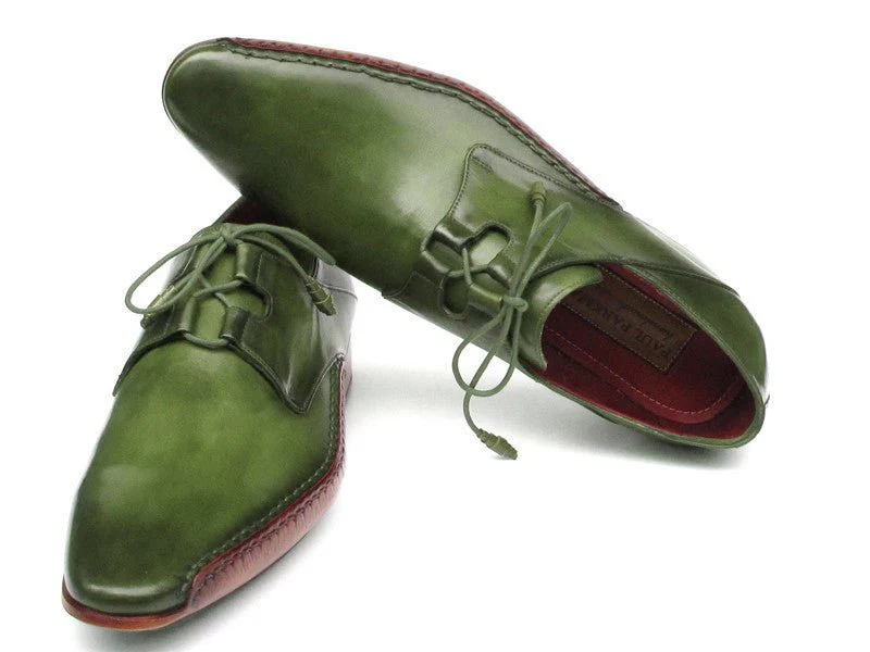 Paul Parkman Men's Ghillie Lacing Side Handsewn Dress Shoes - Green Leather Upper and Leather Sole (ID#022-GREEN) - Image 5