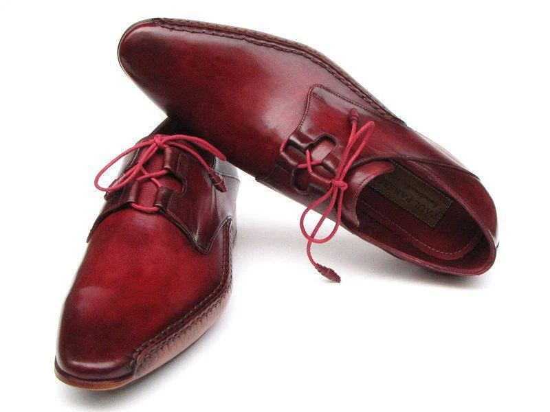 Paul Parkman Men's Ghillie Lacing Side Handsewn Dress Shoes in Burgundy