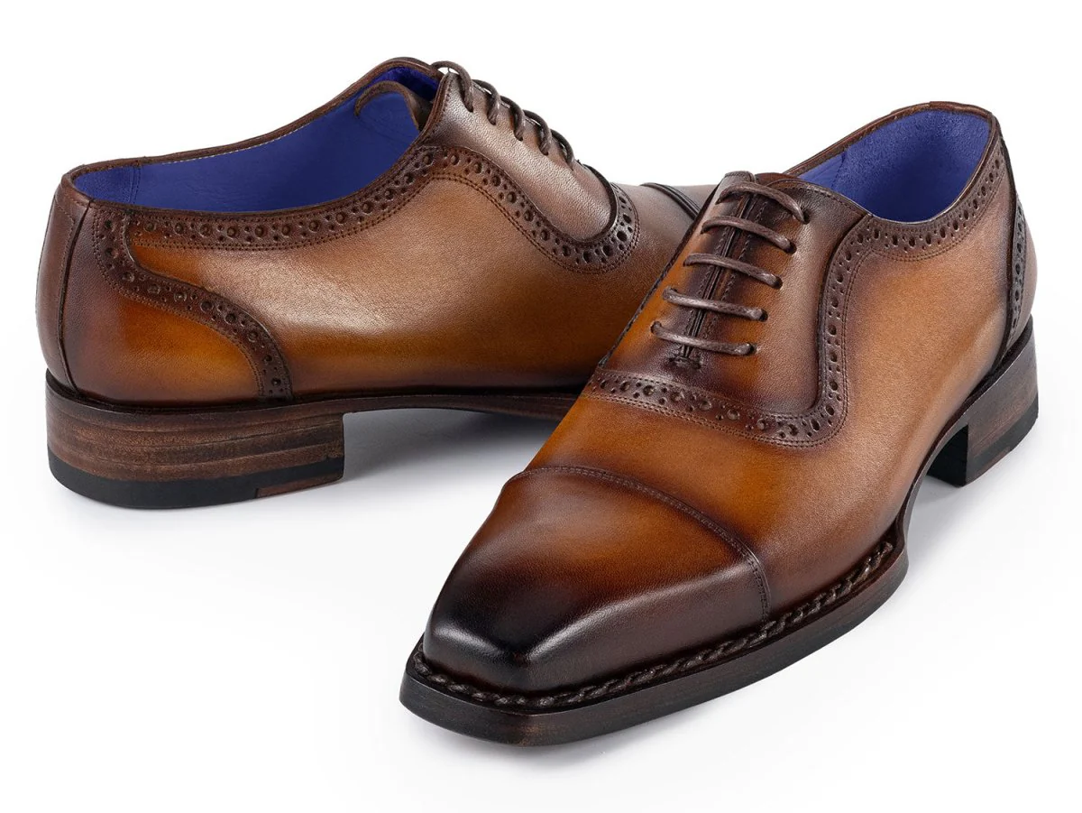 Paul Parkman Men's Goodyear Welted Cap Toe Oxfords Camel Burnished (ID#9482-CTN) - Image 2