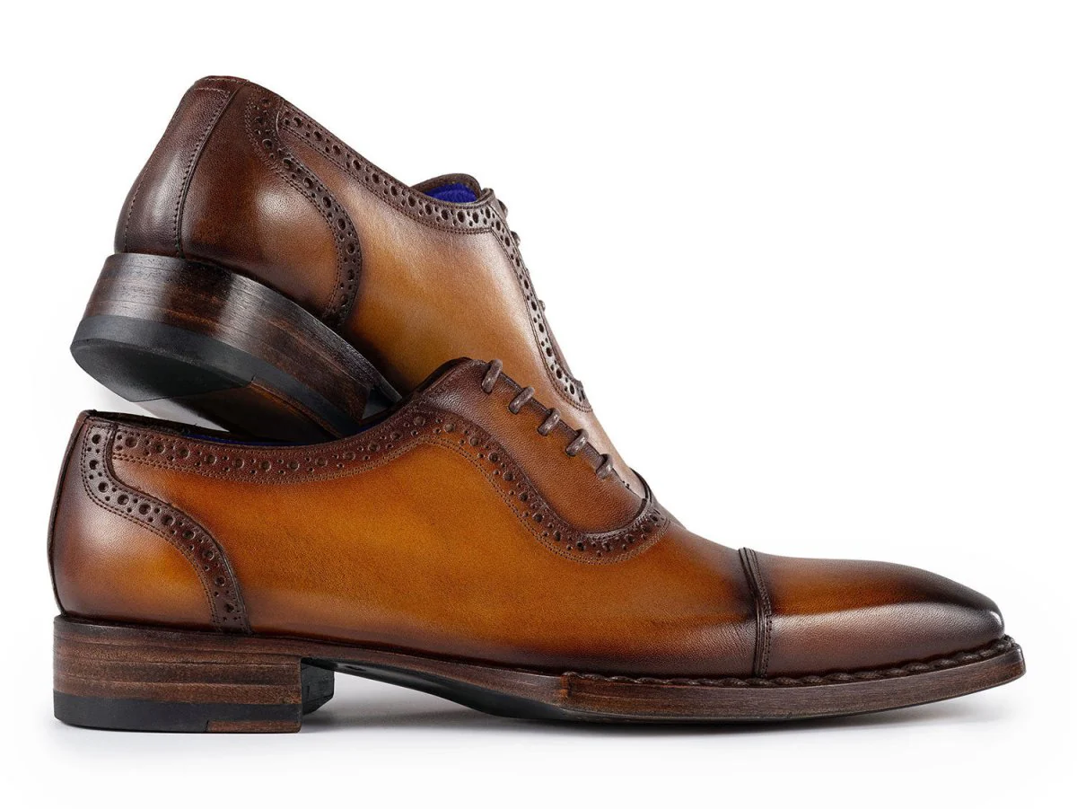 Paul Parkman Men's Goodyear Welted Cap Toe Oxfords Camel Burnished (ID#9482-CTN) - Image 3