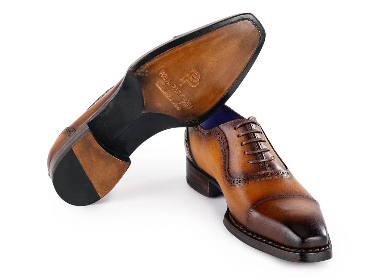 Paul Parkman Men's Goodyear Welted Cap Toe Oxfords Camel Burnished (ID#9482-CTN) - Image 4