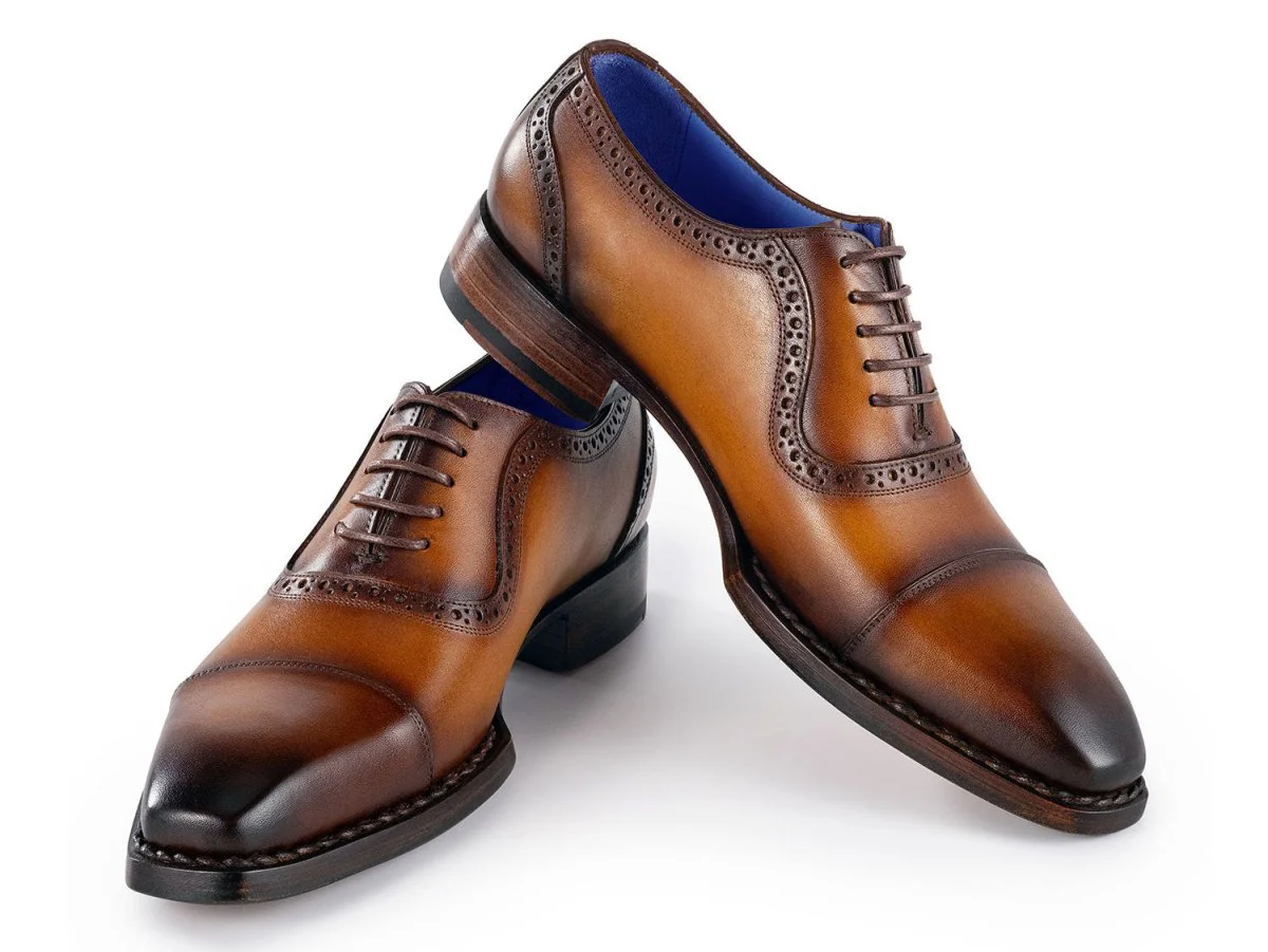 Paul Parkman Men's Goodyear Welted Cap Toe Oxfords Camel Burnished (ID#9482-CTN) - Image 5