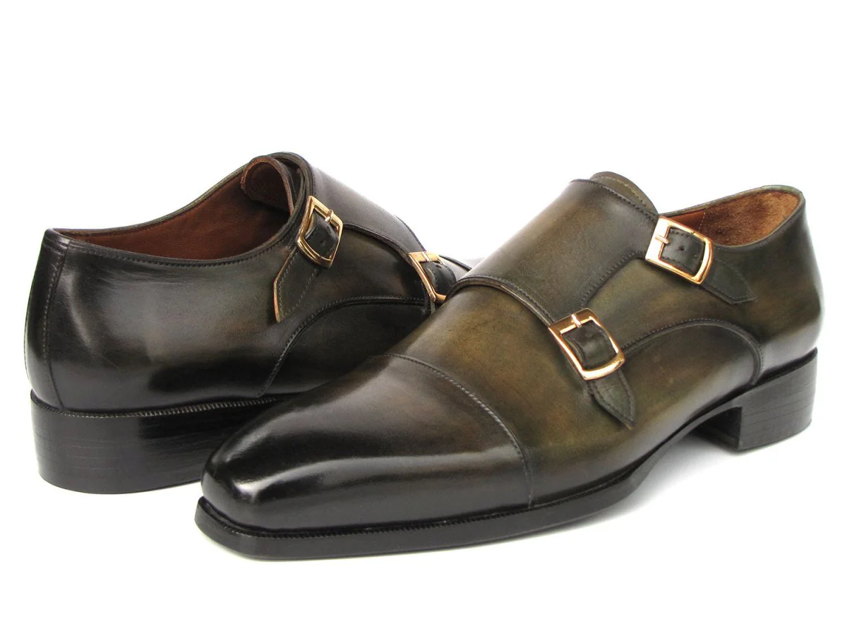 Paul Parkman Men's Goodyear Welted Double Monkstrap Shoes Green (ID#9468-GRN) - Image 4