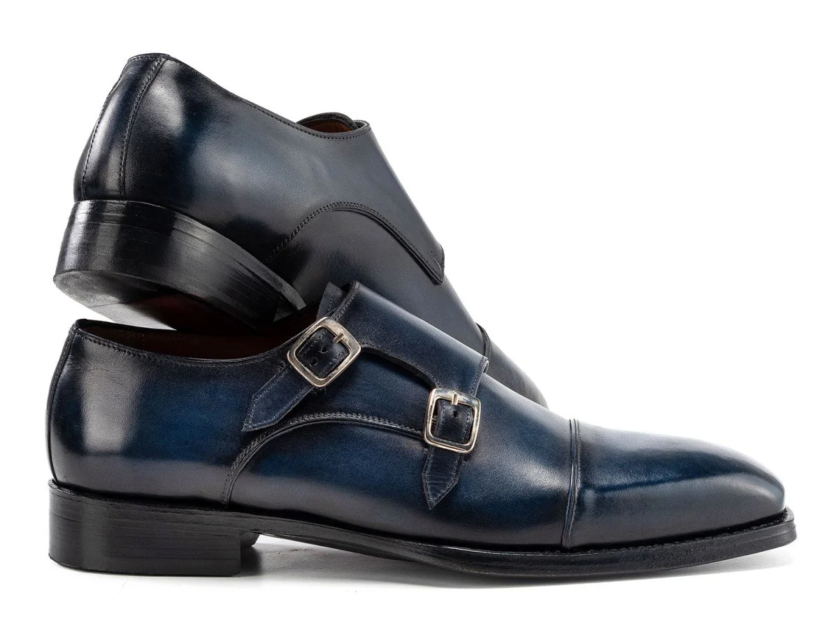 Paul Parkman Men's Goodyear Welted Double Monkstrap Shoes in Navy Blue - Image 2
