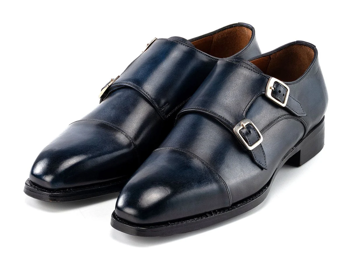Paul Parkman Men's Goodyear Welted Double Monkstrap Shoes in Navy Blue - Image 3