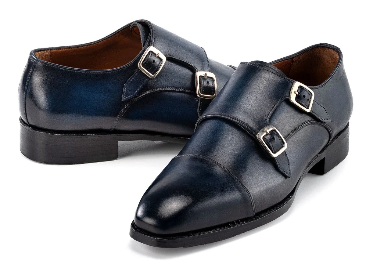 Paul Parkman Men's Goodyear Welted Double Monkstrap Shoes in Navy Blue - Image 4
