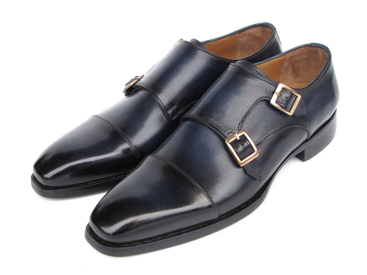 Paul Parkman Men's Goodyear Welted Double Monkstrap Shoes Navy (ID#9468-NVY) - Image 6