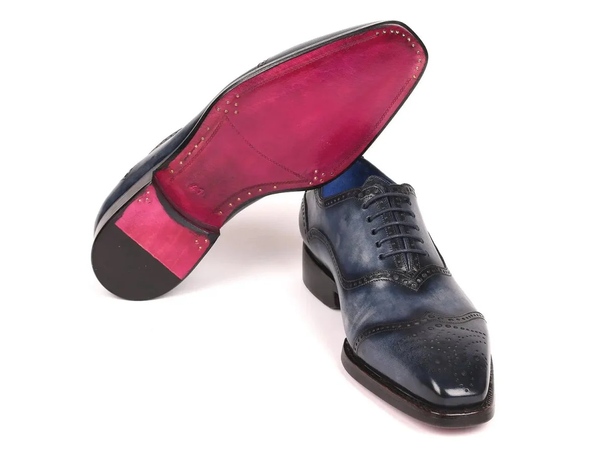Paul Parkman Men's Goodyear Welted Oxford Shoes in Navy - Image 4