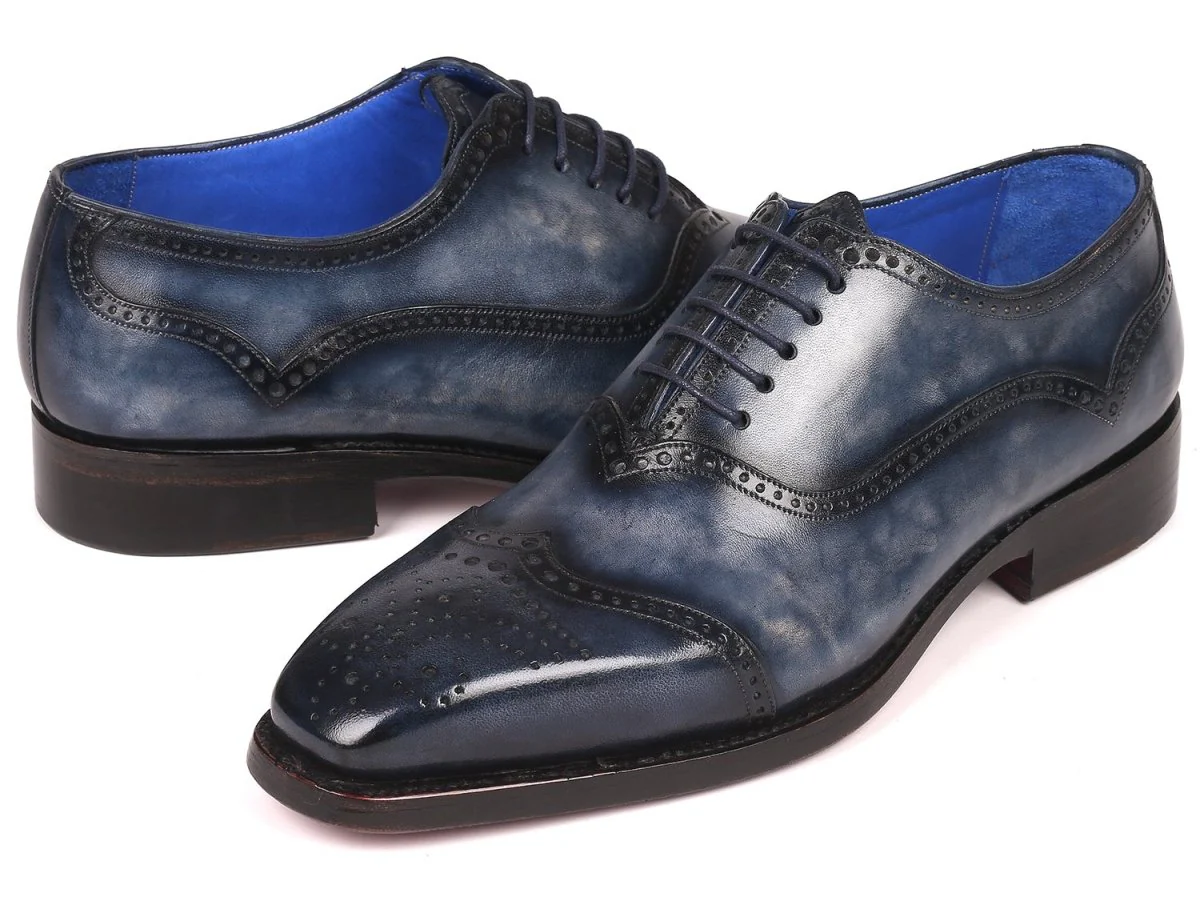 Paul Parkman Men's Goodyear Welted Oxford Shoes Navy (ID#094-NVY) - Image 2