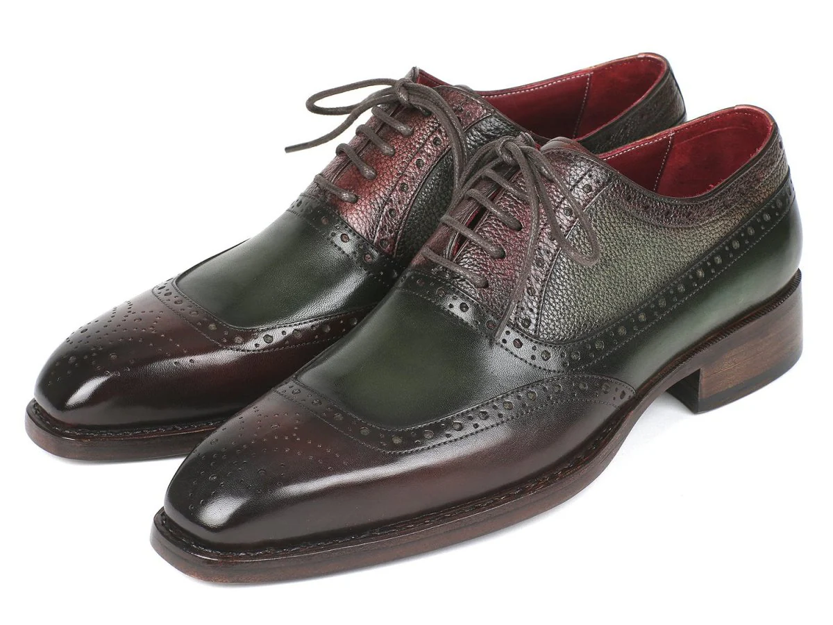 Paul Parkman Men's Goodyear Welted Oxfords in Brown and Green - Image 6