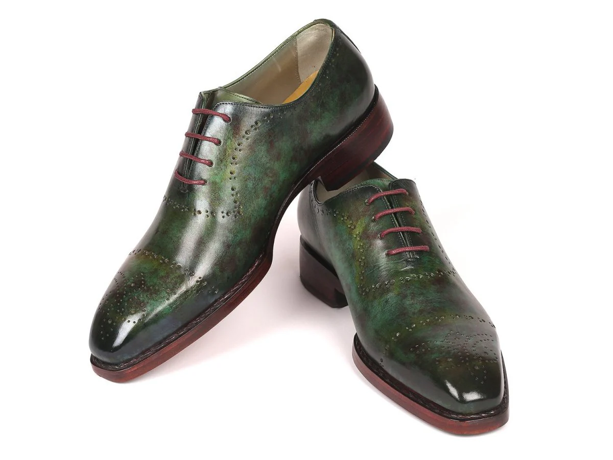 Paul Parkman Men's Goodyear Welted Oxfords in Green Marble Patina - Image 5