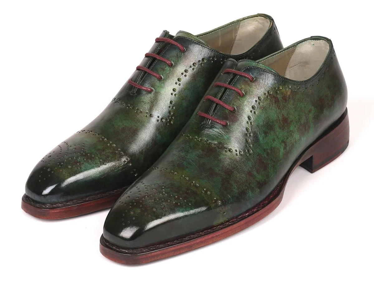 Paul Parkman Men's Goodyear Welted Oxfords in Green Marble Patina - Image 6