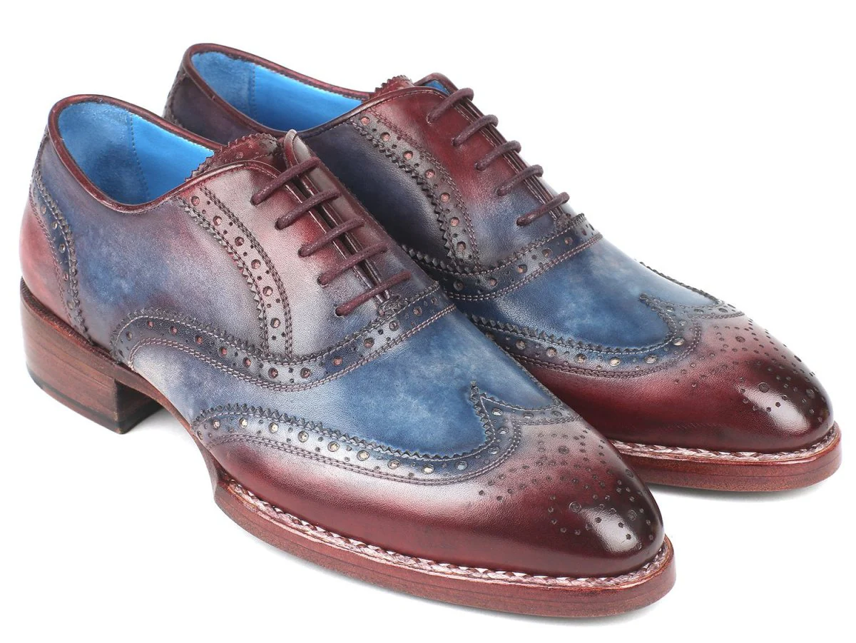 Paul Parkman Men's Goodyear Welted Wingtip Oxfords in Blue and Bordeaux