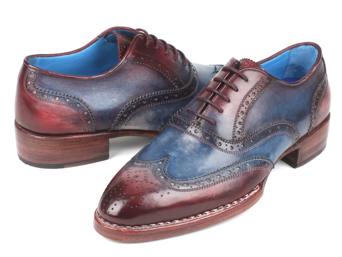 Paul Parkman Men's Goodyear Welted Wingtip Oxfords in Blue and Bordeaux - Image 2