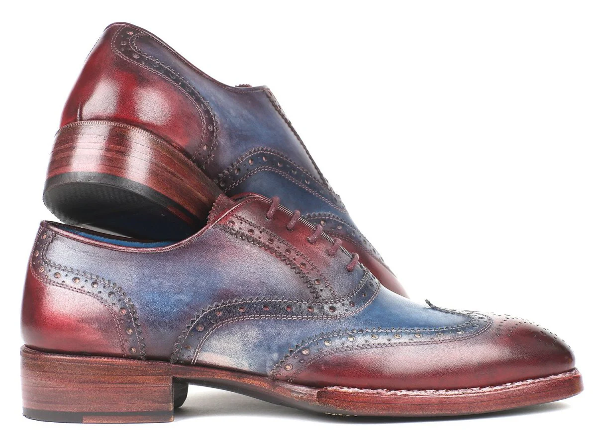 Paul Parkman Men's Goodyear Welted Wingtip Oxfords in Blue and Bordeaux - Image 3
