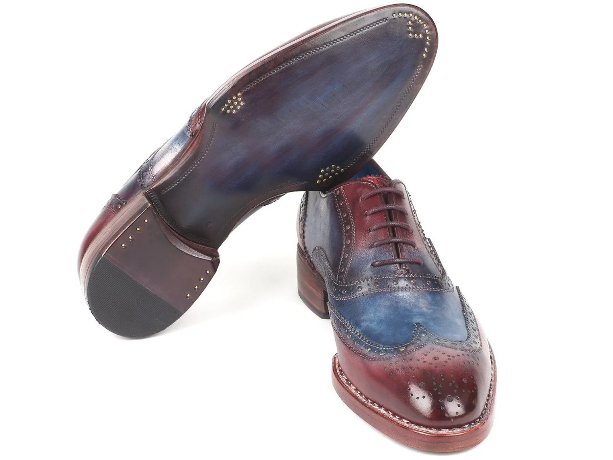Paul Parkman Men's Goodyear Welted Wingtip Oxfords in Blue and Bordeaux - Image 4