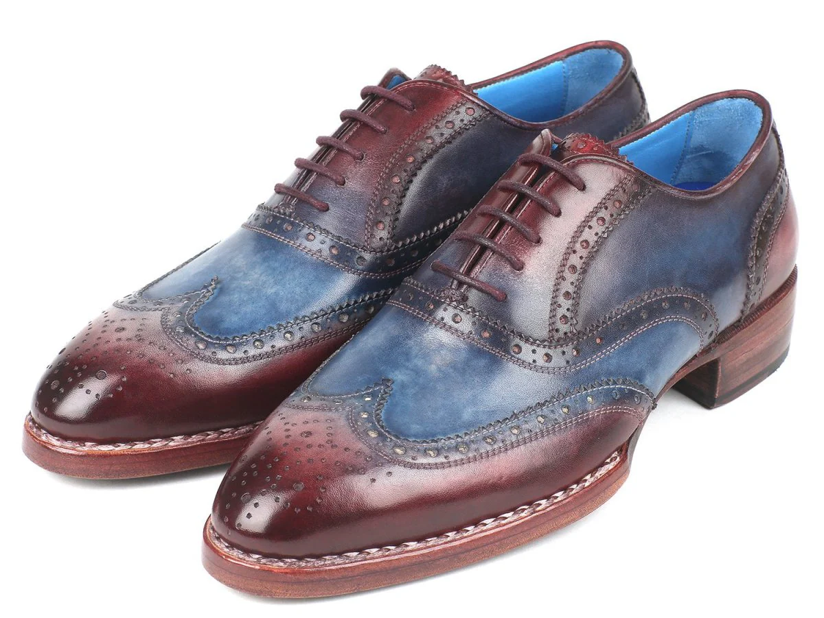 Paul Parkman Men's Goodyear Welted Wingtip Oxfords in Blue and Bordeaux - Image 6