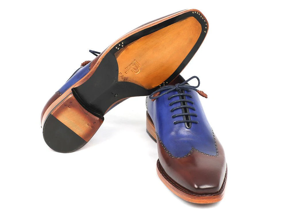 Paul Parkman Men's Goodyear Welted Wingtip Oxfords in Blue and Brown - Image 4