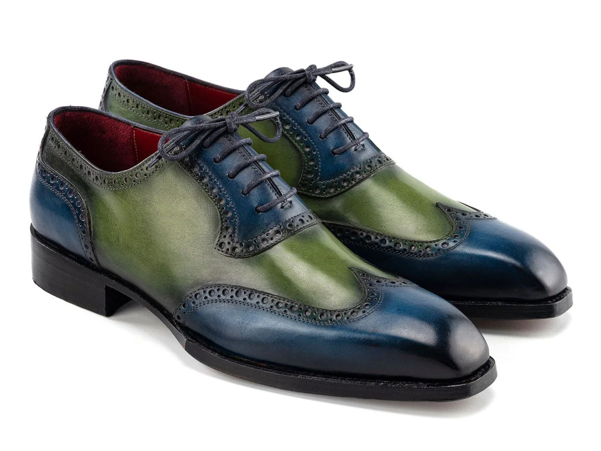 Paul Parkman Men's Goodyear Welted Wingtip Oxfords in Blue and Green