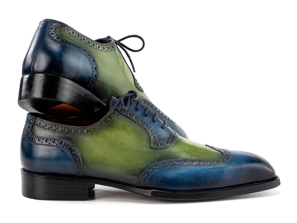 Paul Parkman Men's Goodyear Welted Wingtip Oxfords in Blue and Green - Image 3