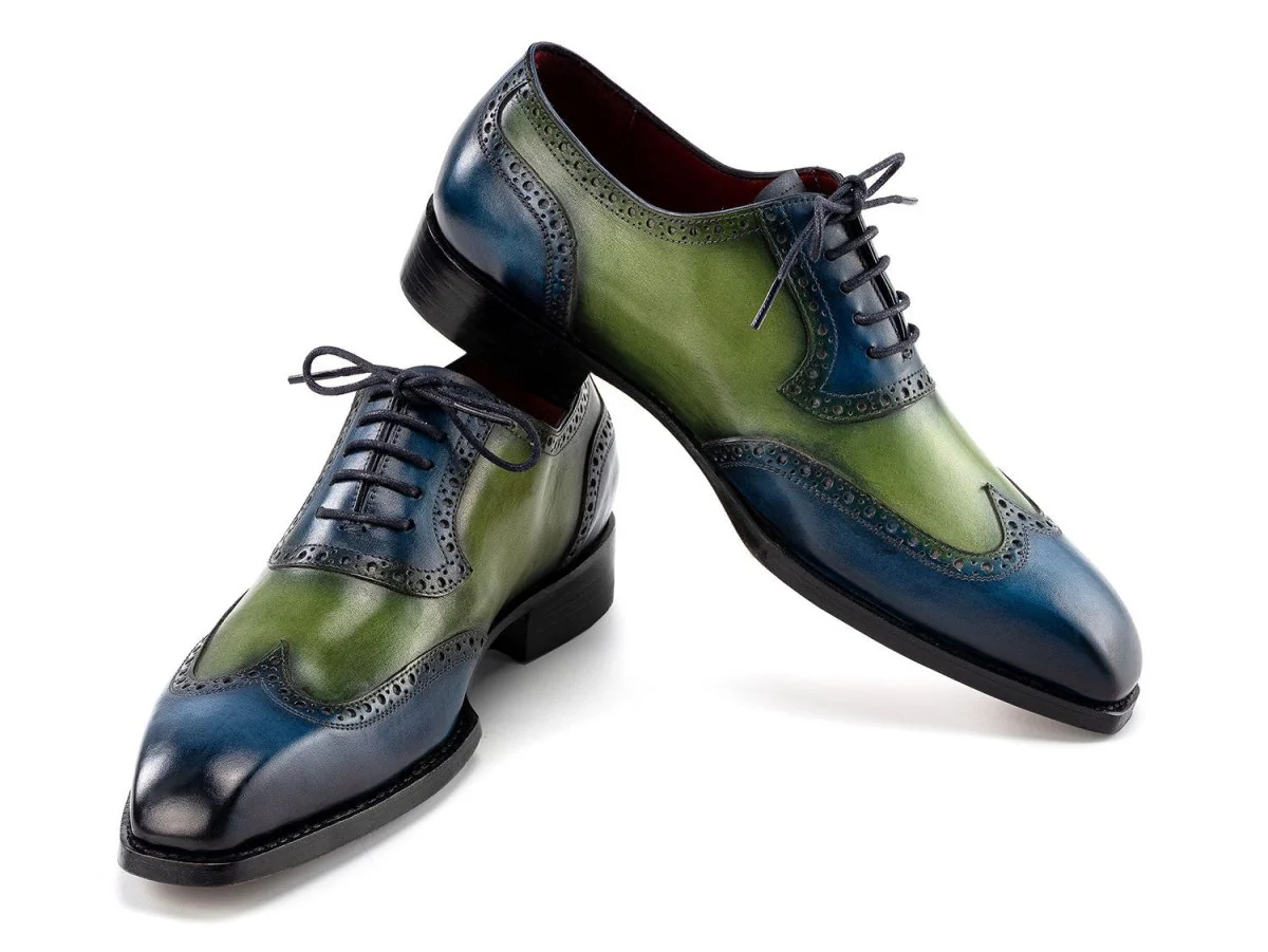 Paul Parkman Men's Goodyear Welted Wingtip Oxfords in Blue and Green - Image 4