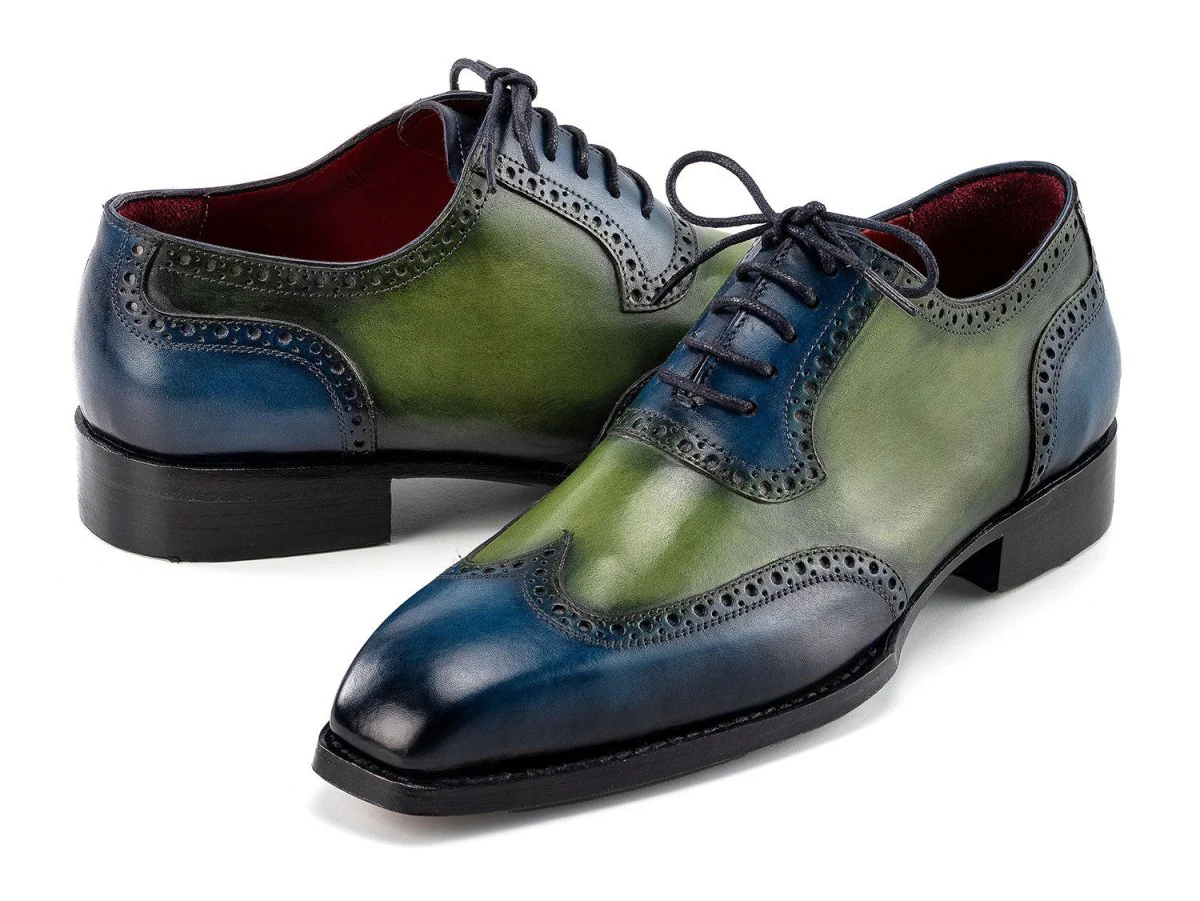 Paul Parkman Men's Goodyear Welted Wingtip Oxfords in Blue and Green - Image 5