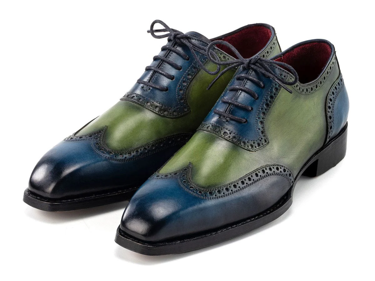 Paul Parkman Men's Goodyear Welted Wingtip Oxfords in Blue and Green - Image 6