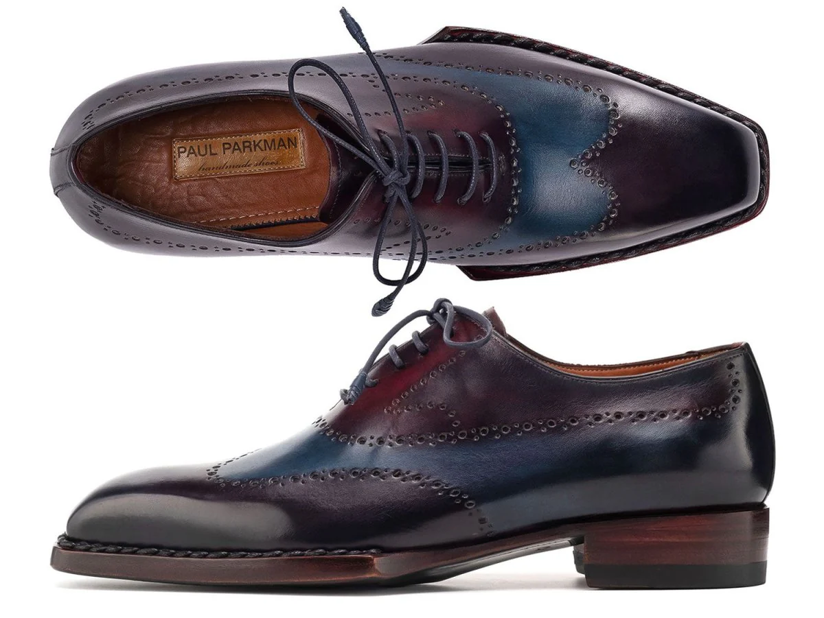 Paul Parkman Men's Goodyear Welted Wingtip Oxfords in Bordeaux and Blue