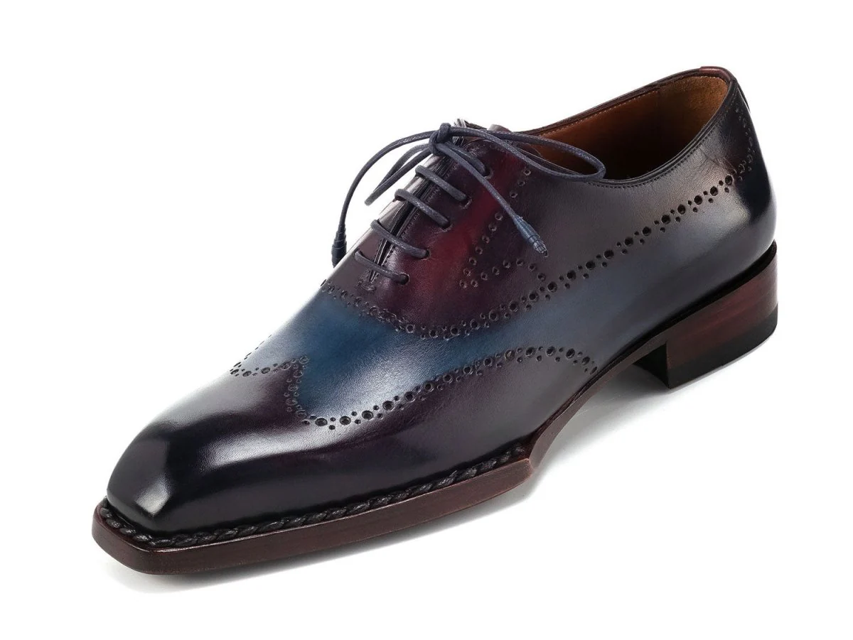 Paul Parkman Men's Goodyear Welted Wingtip Oxfords in Bordeaux and Blue - Image 3