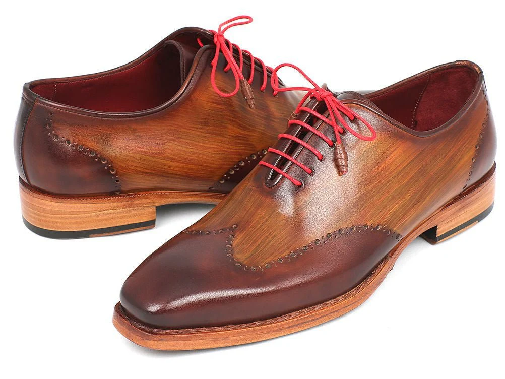 Paul Parkman Men's Goodyear Welted Wingtip Oxfords in Brown and Camel - Image 4