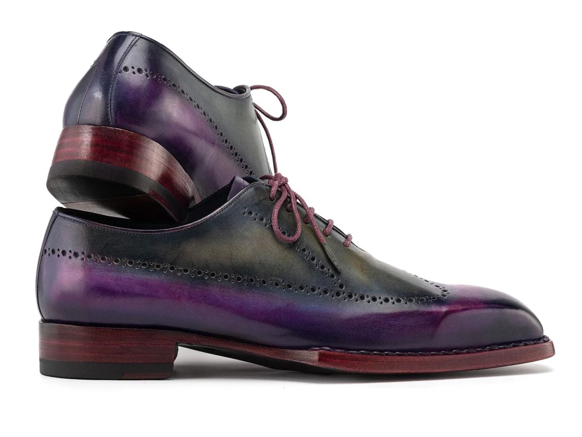 Paul Parkman Men's Goodyear Welted Wingtip Oxfords in Purple and Grey - Image 4
