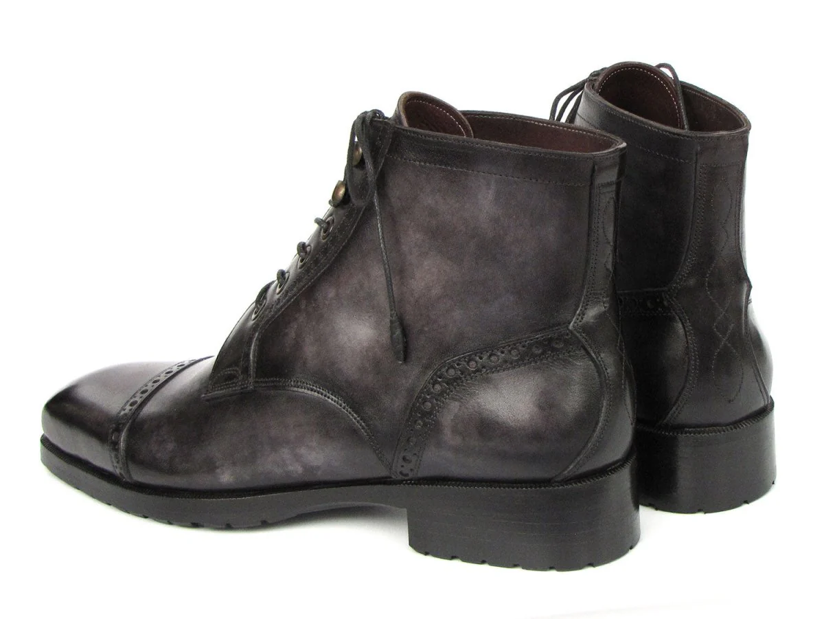 Paul Parkman Men's Gray and Black Hand-Painted Cap Toe Boots - Image 5