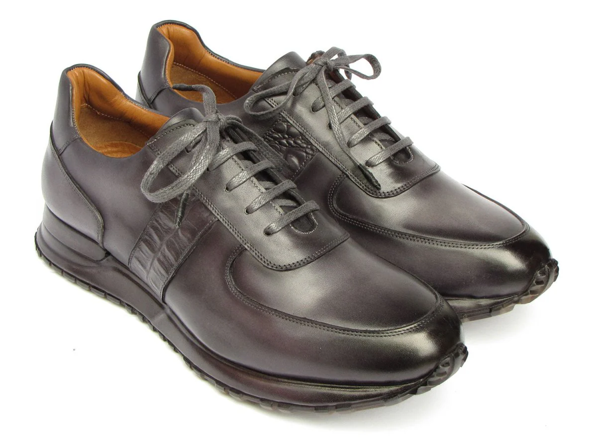 Paul Parkman Men's Gray and Black Patina Sneakers (ID#LP207GRY)