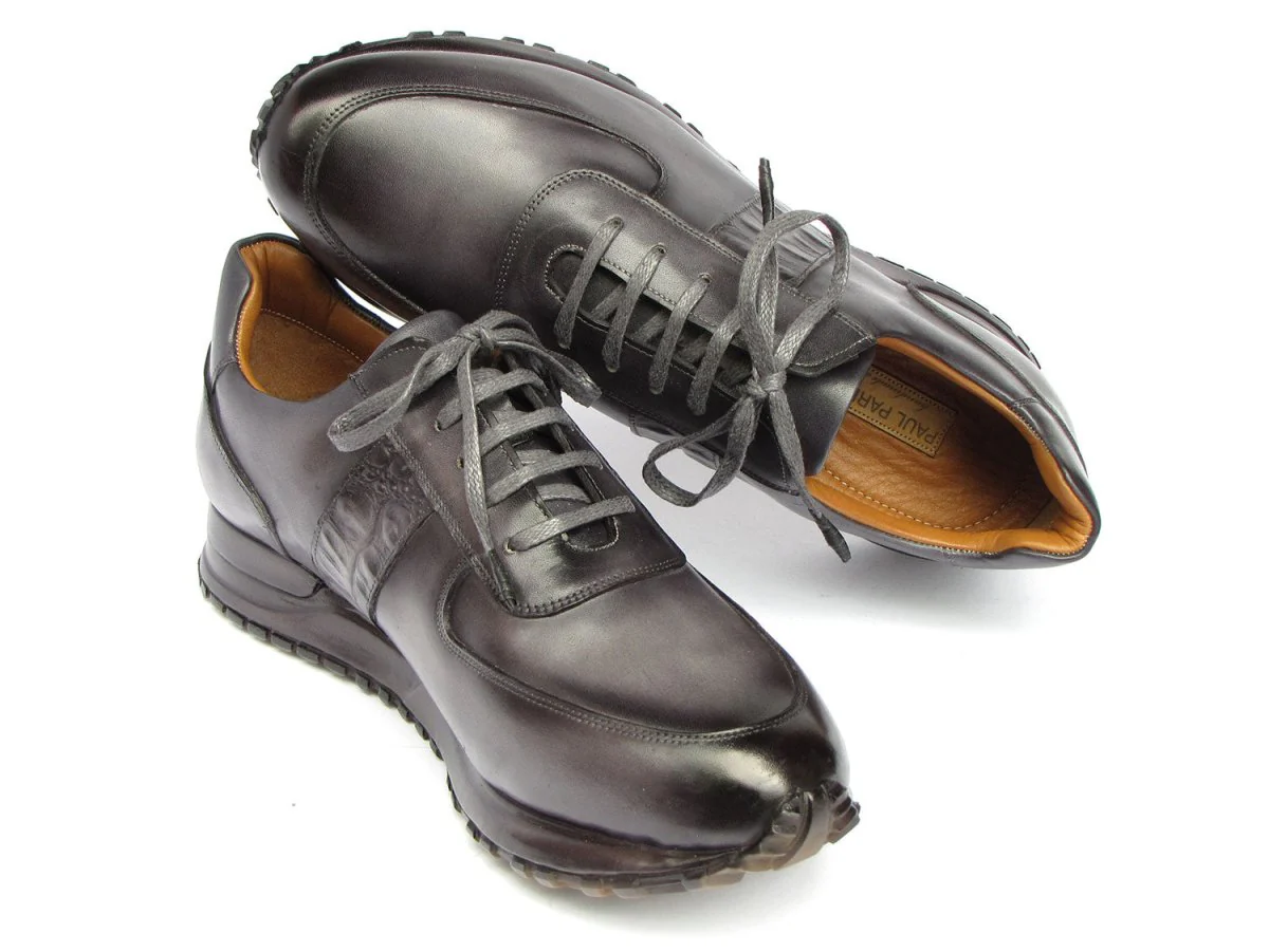 Paul Parkman Men's Gray and Black Patina Sneakers (ID#LP207GRY) - Image 2