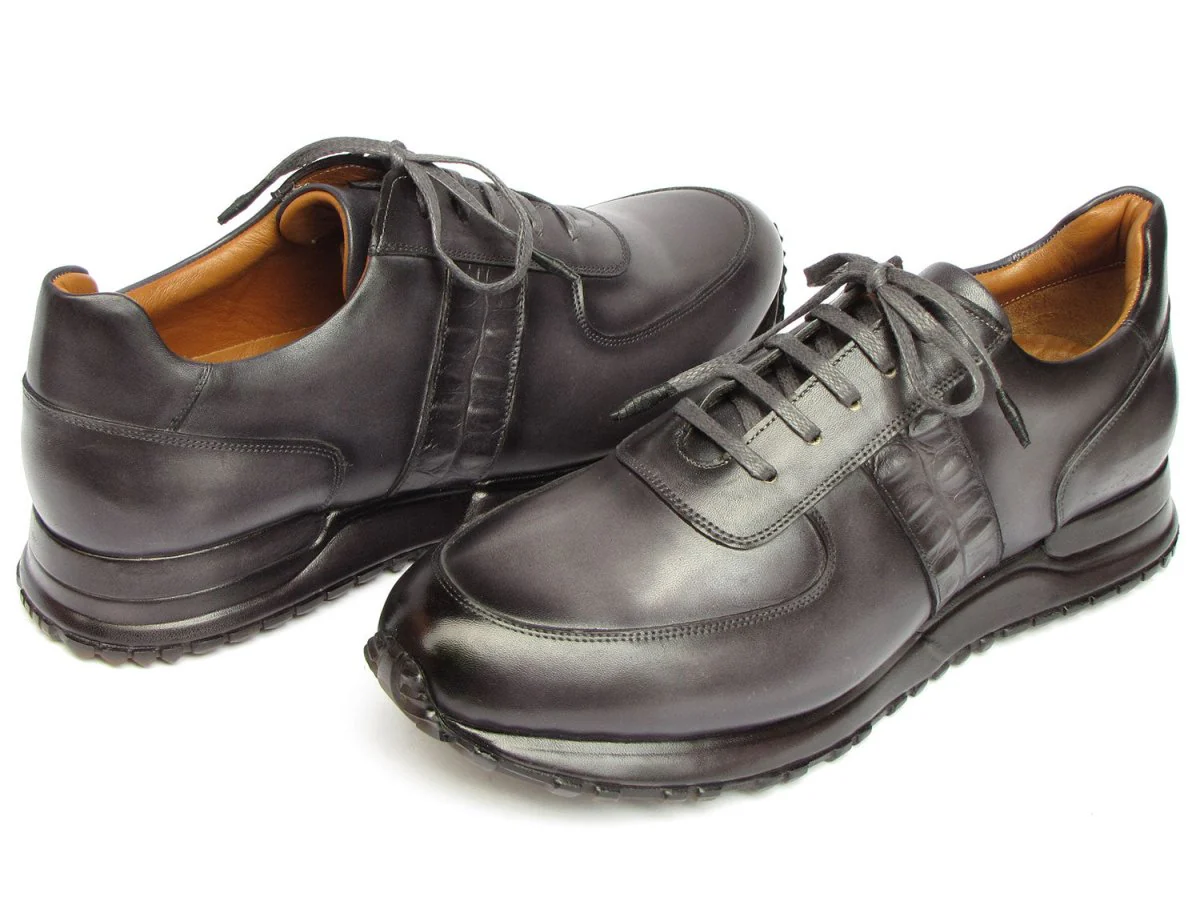 Paul Parkman Men's Gray and Black Patina Sneakers (ID#LP207GRY) - Image 3