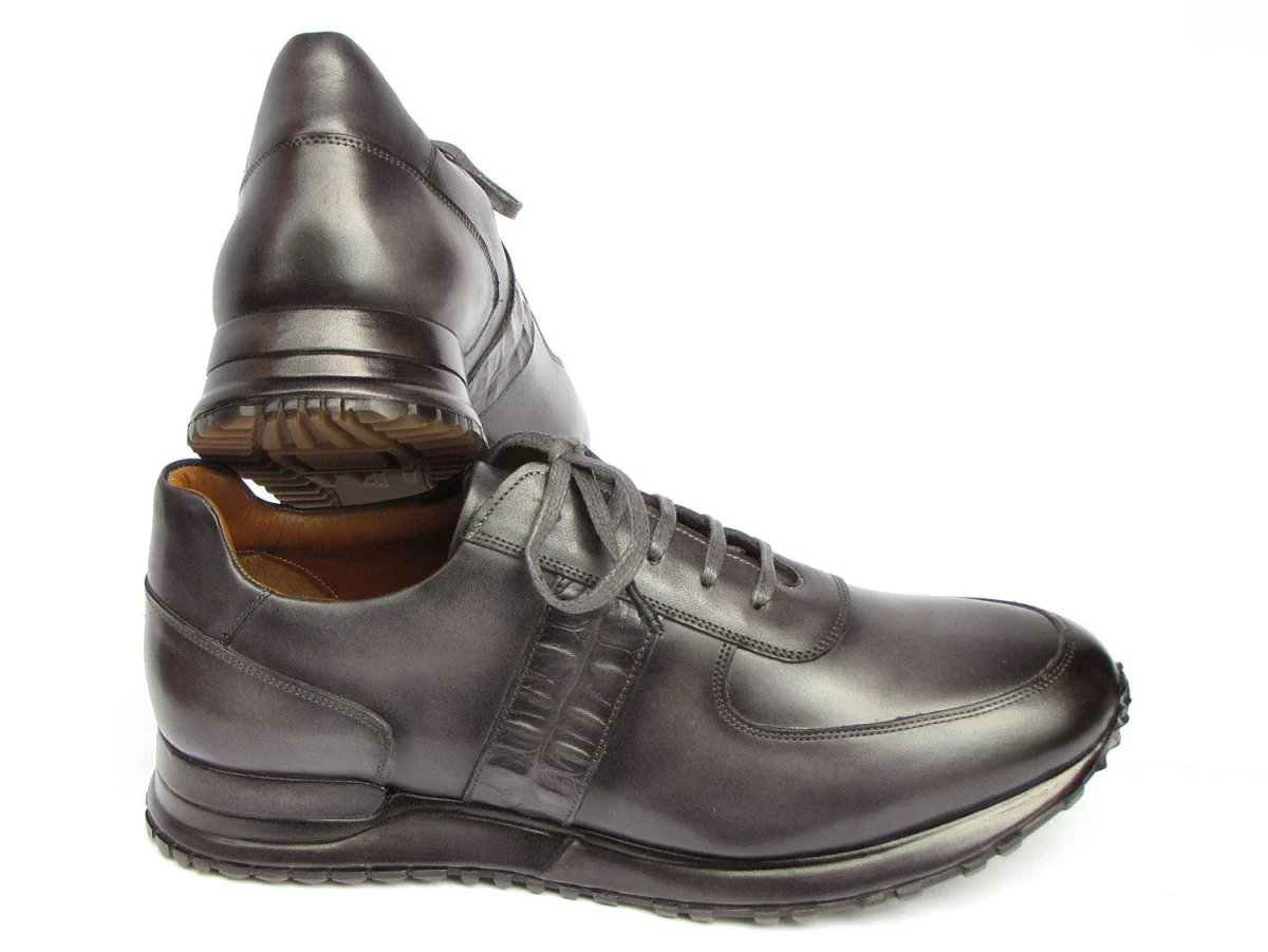 Paul Parkman Men's Gray and Black Patina Sneakers (ID#LP207GRY) - Image 4